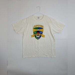 VINTAGE 90s JUPITER UNITED SC FOOTBALL SHIRT JTAA SOCCER White Tee XL RARE HTF